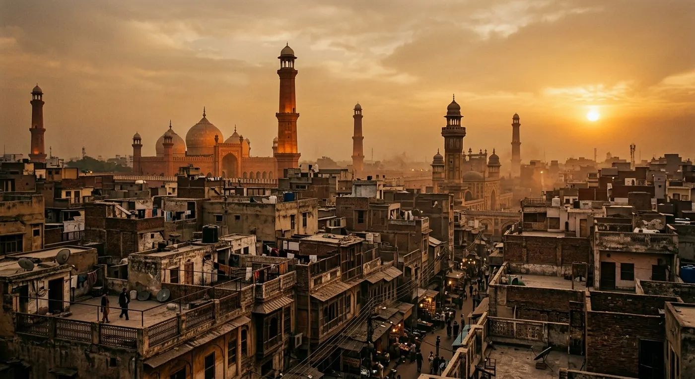 An editorial view of Lahore at sunset